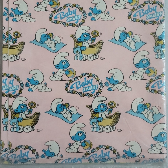 VTG 1984 Peyo Baby Smurf Pink Yellow 8 Sheets Everyday Gift Wrap Paper NEW - Picture 4 of 5